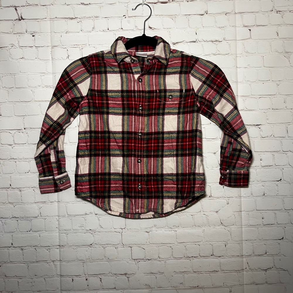 Hanna Andersson Holiday Plaid Flannel Long Sleeve Button Shirt Top Red 110cm 5